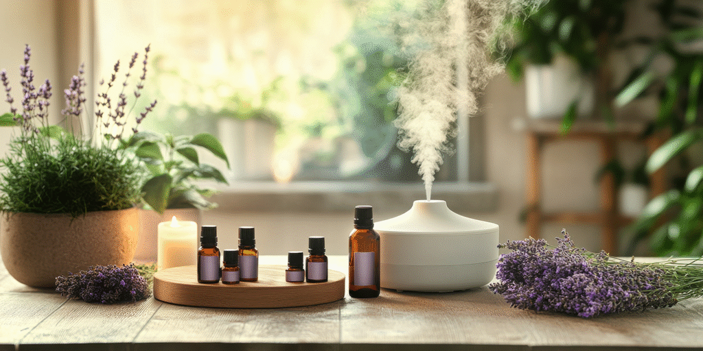 Diffuser, candle, essential oils